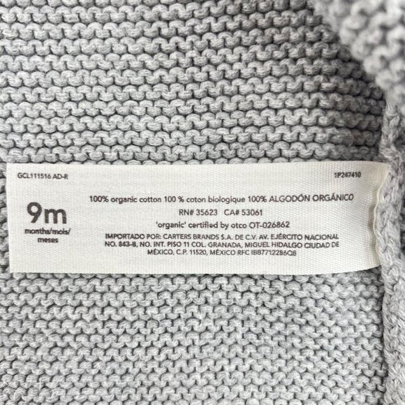 Carters Little Planet Knit Baby Hoodie Button Sweater Gray Organic Cotton 9m - Picture 6 of 6